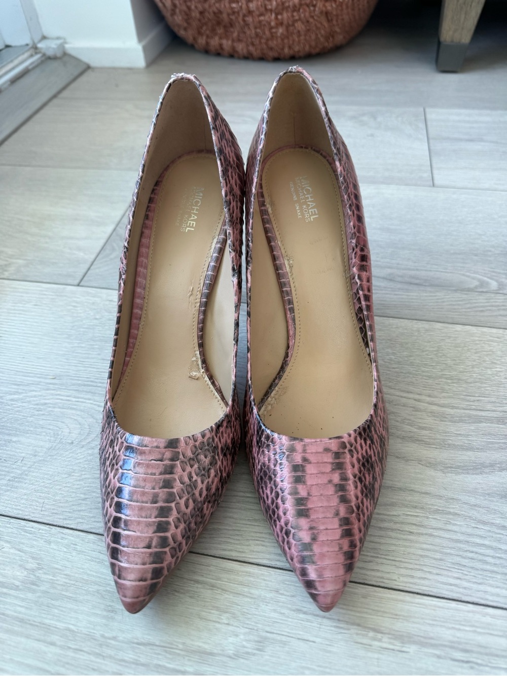 MICHAEL Michael Kors Pink Snakeskin-Effect Pointed Toe Pumps
